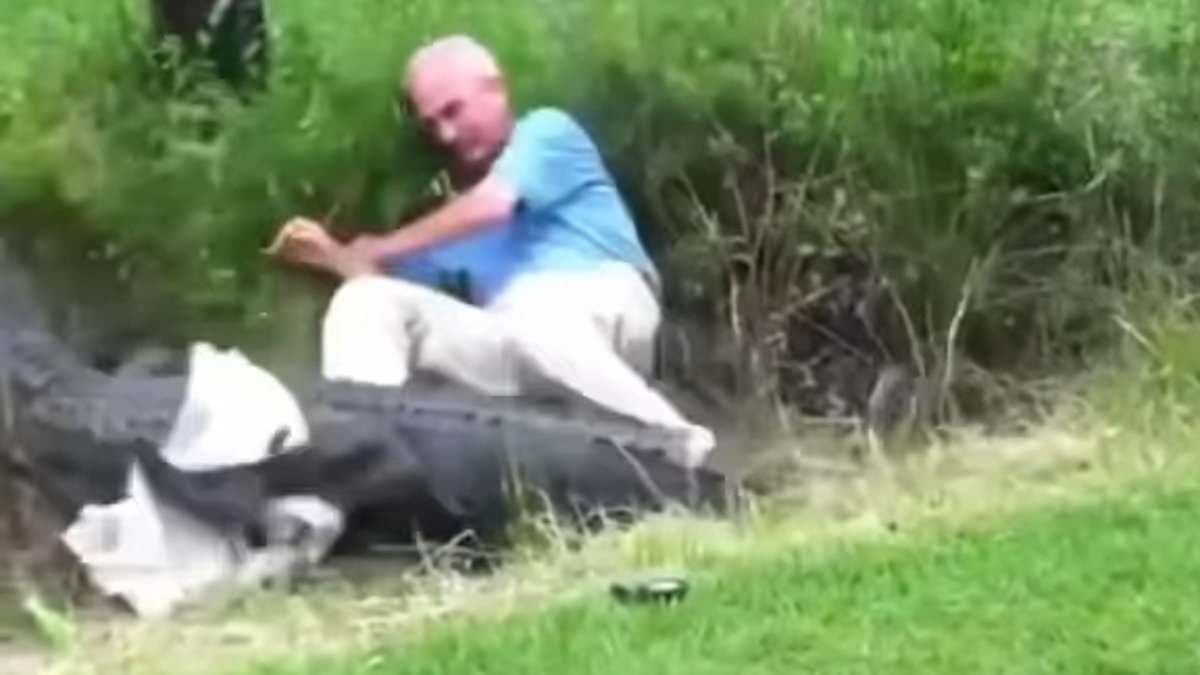 Heart-stopping moment North Carolina scientist Fred Boyce almost loses an arm while trying to wrestle 250lb gator with a TOWEL goes viral again